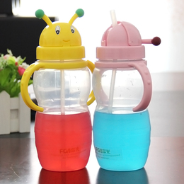 正品富光儿童水杯可爱小蜜蜂吸管杯便携带手柄宝宝塑料水壶400ml
