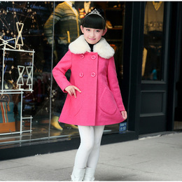 女童秋冬款羊毛呢外套2015新款韩版童装中长款加厚儿童呢子大衣