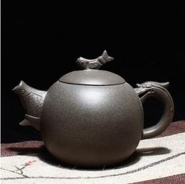 宜兴紫砂壶全手工名家正品特价 张毅 青灰泥 年年有余壶 茶壶茶具