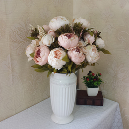 欧式白色浮雕大花瓶客厅摆件仿真花装饰花套装牡丹餐桌摆设假花艺