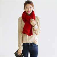 围巾 韩国 秋冬女士韩版围巾纯色大红色仿羊绒时尚保暖披肩两用女