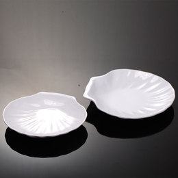 永盛密胺餐具仿陶瓷碟子塑料盘子白色小吃点心小碗扇形贝壳碟特价