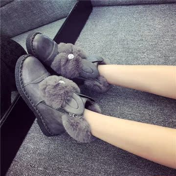 2015冬季韩版兔毛棉鞋平底兔耳朵雪地靴短靴学生时尚毛毛女鞋潮