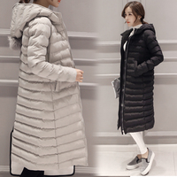 2015冬季韩国新款女装过膝长款时尚修身显瘦带毛球连帽棉服外套潮