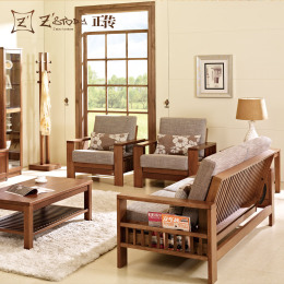多功能实木沙发床组合折叠胡桃木布艺全实木高档客厅家具两用中式