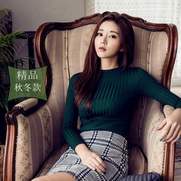 韩版2016冬季新款修身半高领长袖针织打底衫女黑色毛衣紧身针织衫