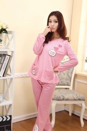 韩版pink秋冬季新款睡衣女长袖针纯棉质卡通休闲可爱家居家服套装