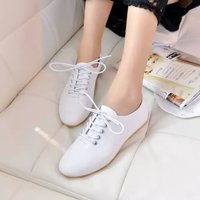 新款小白鞋韩国女单鞋英伦牛筋底复古平跟平底软面系带女鞋豆豆鞋