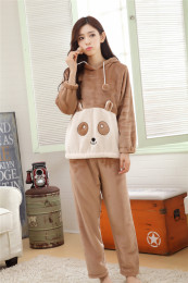 冬季韩版加厚套头棕熊水貂绒女睡衣套装时尚休闲家居服