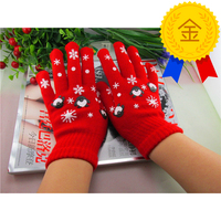 韩版女士冬季可爱保暖针织手套保暖防寒企鹅分指手套批发厂家直销