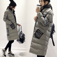 2015冬季韩国新款女装过膝中长款棉衣时尚休闲字母加厚棉服外套潮
