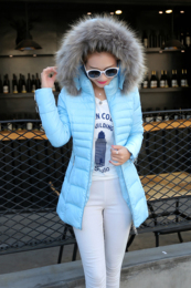 2015冬装韩版棉衣女中长款加厚修身棉袄蕾丝大毛领棉服外套女装