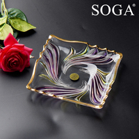 日本SOGA 进口无铅水晶玻璃小果盘子 水果沙拉干果托盘镶金边餐具