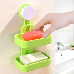 双层沥水肥皂盒 强力吸盘香皂盒 创意双层手工皂架 时尚浴室皂托