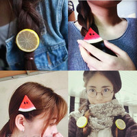 日本原宿热销森女系柠檬西瓜发夹发圈 可爱发饰水果边夹头绳发绳