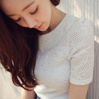 2016春夏季新款韩版镂空蕾丝T恤女短袖修身显瘦打底衫上衣小衫