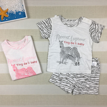 婴得利婴儿短袖T恤套装男女宝宝竹纤维夏装0-1-2岁小孩衣服 包邮