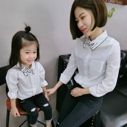 母女装衬衫白色亲子装猫咪白衬衣韩国2016秋装新款时尚长袖上衣潮