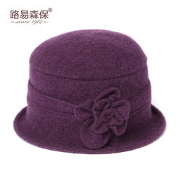 帽子女秋冬季花朵盆帽 女士渔夫帽 全羊毛帽中老年人帽子女妈妈帽