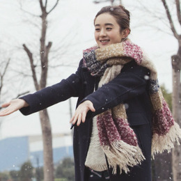 2015秋冬季韩版新款围巾 拼色空调披肩韩国加厚保暖毛线围脖女