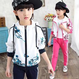 女童春装套装2016新款中大童运动两件套韩版拉链衫3-12岁春季休闲