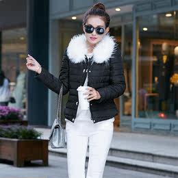 棉衣女短款2015冬装新款修身显瘦韩版兔毛领大码女士羽绒棉服外套