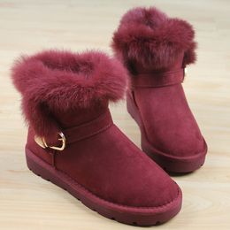 2015冬季新款人本高帮雪地靴棉厚绒面一脚蹬保暖棉鞋女平底女棉靴