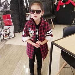 童装女童加绒加厚长袖衬衫2015秋冬装新款韩版儿童字母格子衬衣