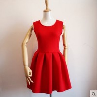 艾丝琳2014秋冬新款韩版大码女装太空棉连衣裙公主红色蓬蓬裙