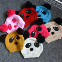 婴儿帽子韩国秋冬0-1岁宝宝儿童毛线帽男女保暖熊猫婴幼儿套头帽