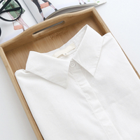 韩版日系纯棉白色衬衫 女长袖简约翻领纯色修身打底衬衣女士衬衫