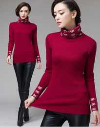 秋冬新款加厚高领毛衣女中长款套头羊绒衫纯色修身羊毛针织打底衫