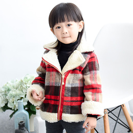 女童2015新款外套秋冬加绒加厚外衣格子宝宝韩版儿童长袖夹克上衣