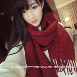 2015韩版韩国冬季新款加厚文艺流苏毛线围巾纯色保暖女士学生长款