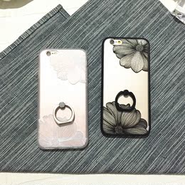黑白蕾丝花朵iphone6手机壳7苹果6plus全包硅胶保护壳6S指环支架7