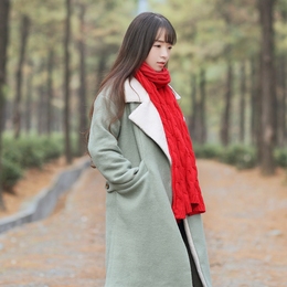 森林系日系文艺气质毛呢外套女 韩版清新加棉中长款羊毛呢子大衣