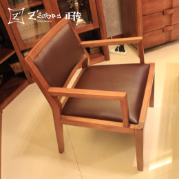 正传皮木书椅实木胡桃木皮木椅真皮实木书椅高端出口品牌家具