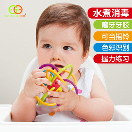 谷雨 牙胶摇铃玩具婴幼儿0-3-6-12个月曼哈顿球婴儿宝宝磨牙棒手