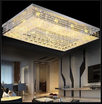 长方形客厅灯大气led水晶吸顶灯双色无极调光简约餐厅卧室灯具