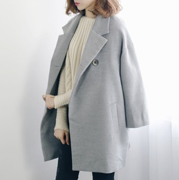 hellolynn15秋冬新款 欧美廓形厚实宽松优雅灰质感羊毛呢外套大衣