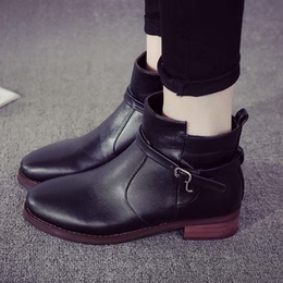 2015秋冬新款韩版女靴子平底粗跟真皮短靴爆款马丁靴英伦皮靴