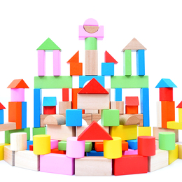 200粒桶装木制积木木质儿童益智玩具1-3-6周岁颜色形状识别包邮