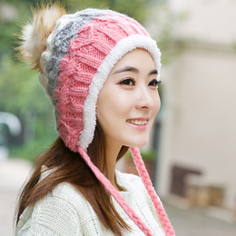 冬季帽子女冬天潮毛线帽韩国可爱套头帽加绒加厚针织帽保暖护耳帽