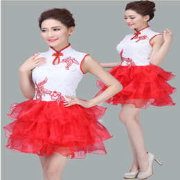 2015新款广场舞现代舞蹈服装亮片舞台蓬蓬小短裙成人时尚演出服女