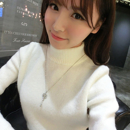 春秋新款韩版女装半高领毛衣打底衫长袖修身套头纯色弹力针织上衣