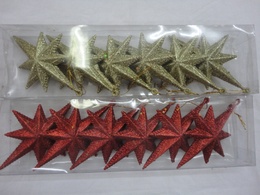 圣诞节装饰用品 圣诞树小挂件 12cm撒金粉圣诞多角星（6个装）