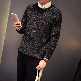 2015男士毛衣秋冬新款针织衫青少年彩点套头韩版修身打底衫外套潮