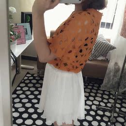 T恤女短袖糖果色蕾丝镂空打底外搭上衣 2015韩版喇叭袖罩衫短款潮
