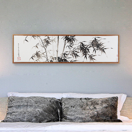 家庭装饰画水墨竹卧室壁画床头温馨中式艺术横板单幅房间黑白挂画