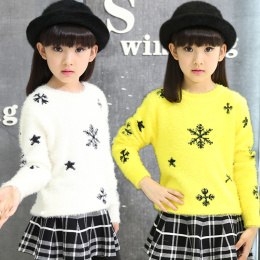 2015冬新款女童针织打底衫韩版儿童套头毛衣中大童加厚羊毛衫上衣